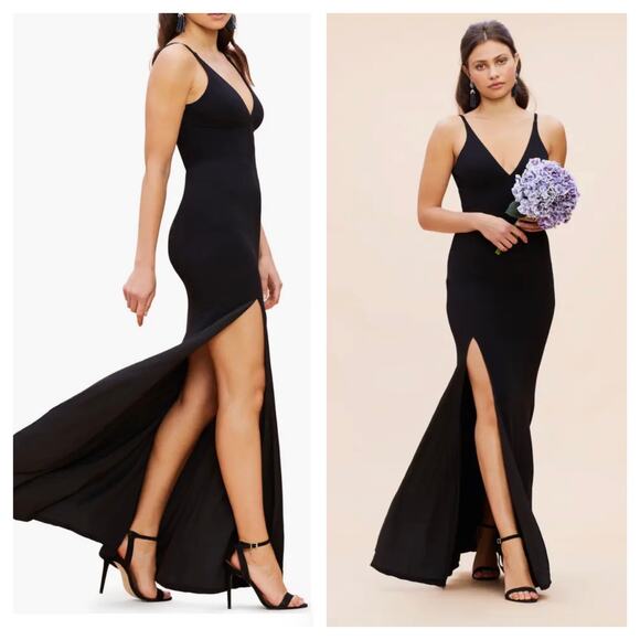 Dress The Population Iris Slit Crepe Black Gown Maxi Dress - Picture 8 of 14